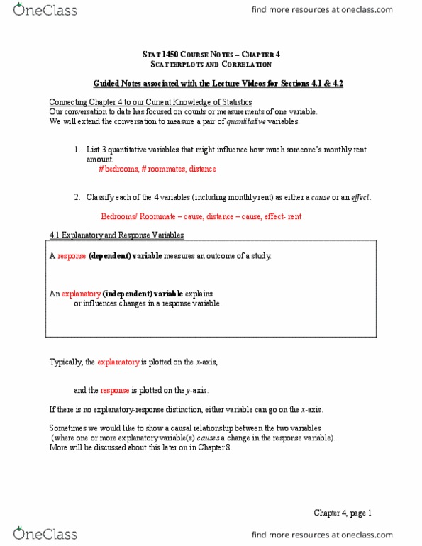 STAT 1450 Chapter Notes - Chapter 4: Video Lesson, Dependent And Independent Variables, Scatter Plot thumbnail