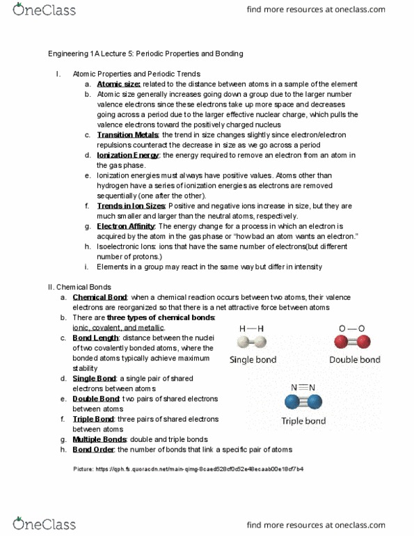 ENGR 1A Lecture Notes - Lecture 5: Effective Nuclear Charge, Valence Electron, Ionization Energy cover image