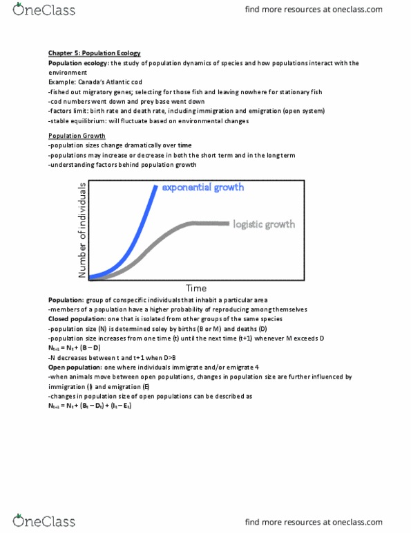 BIOL 2101 Lecture Notes - Lecture 5: Atlantic Cod, Logistic Function, Exponential Growth thumbnail