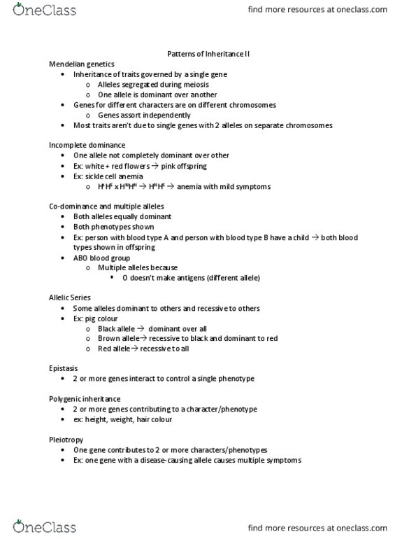 Biology 1201A Lecture Notes - Lecture 6: Quantitative Trait Locus, Mendelian Inheritance, Sickle-Cell Disease thumbnail