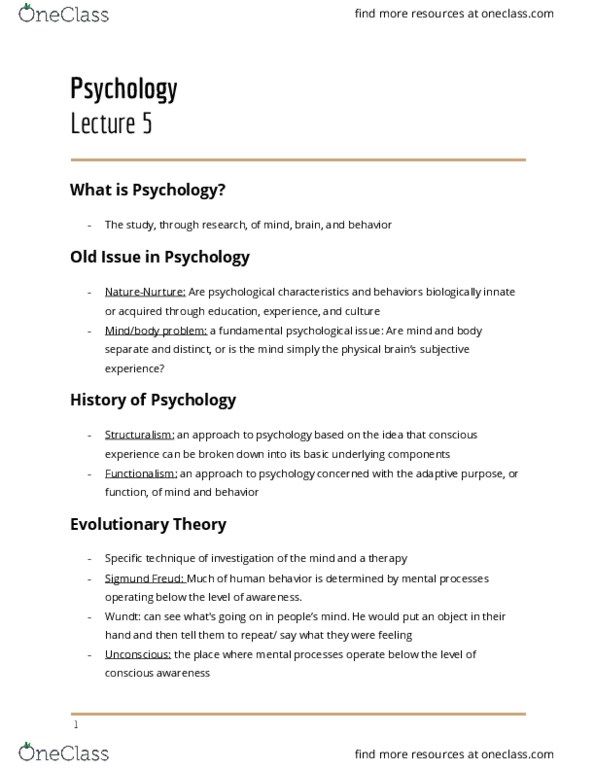 01:830:101 Lecture Notes - Lecture 5: Sigmund Freud, Uch, Scientific Method cover image