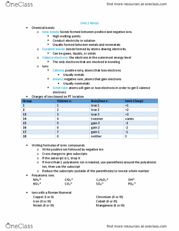 CHEM 1151 Lecture Notes - Lecture 2: Valence Electron, Octet Rule, Roman Numerals thumbnail