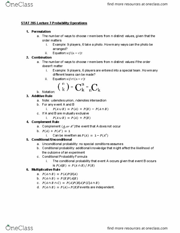 01:960:285 Lecture Notes - Lecture 7: Conditional Probability thumbnail