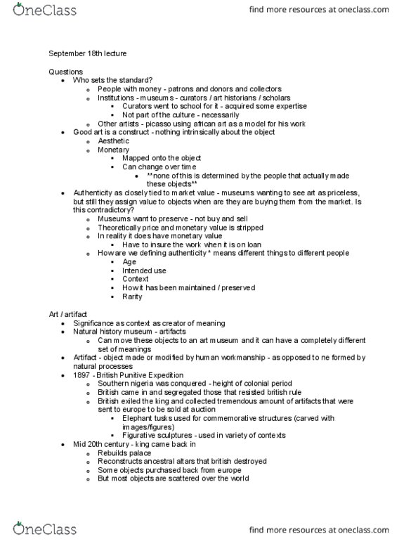 HISTART 406 Lecture Notes - Lecture 3: African Art, Scientific Racism thumbnail