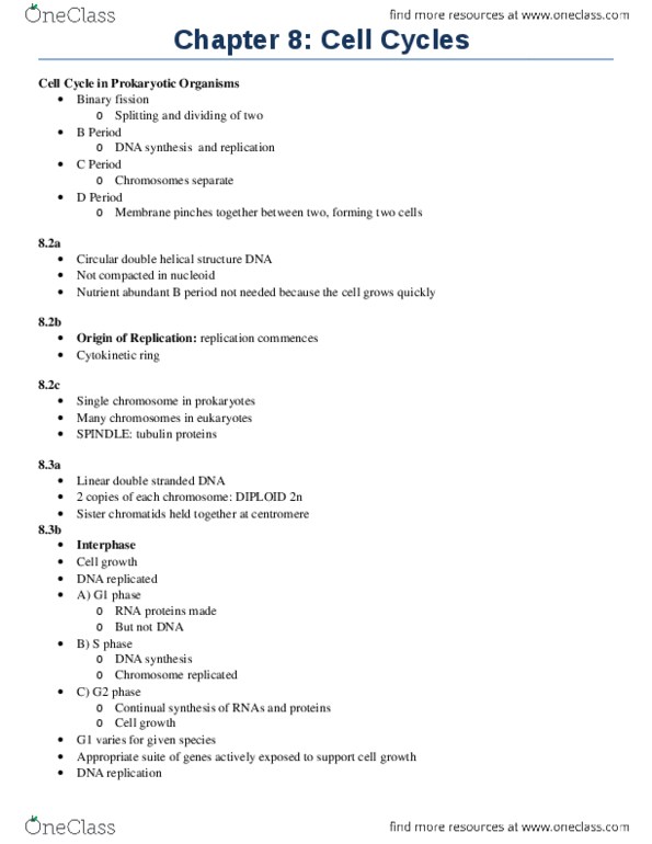 BIOL 1000 Chapter Notes - Chapter 8: Prometaphase, Telophase, Cytokinesis thumbnail