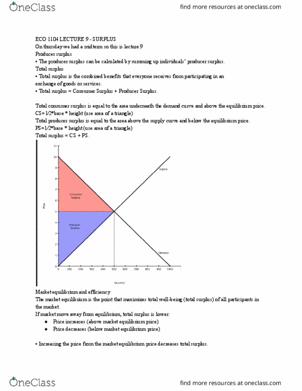ECO 1104 Lecture Notes - Lecture 9: Economic Surplus, Economic Equilibrium, Demand Curve cover image
