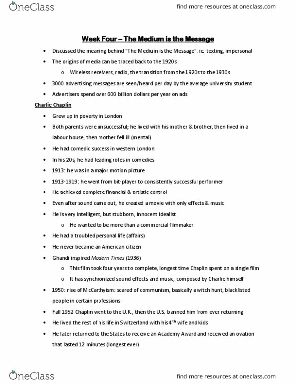 FILM 110 Lecture Notes - Lecture 11: Mccarthyism, Mahatma Gandhi thumbnail