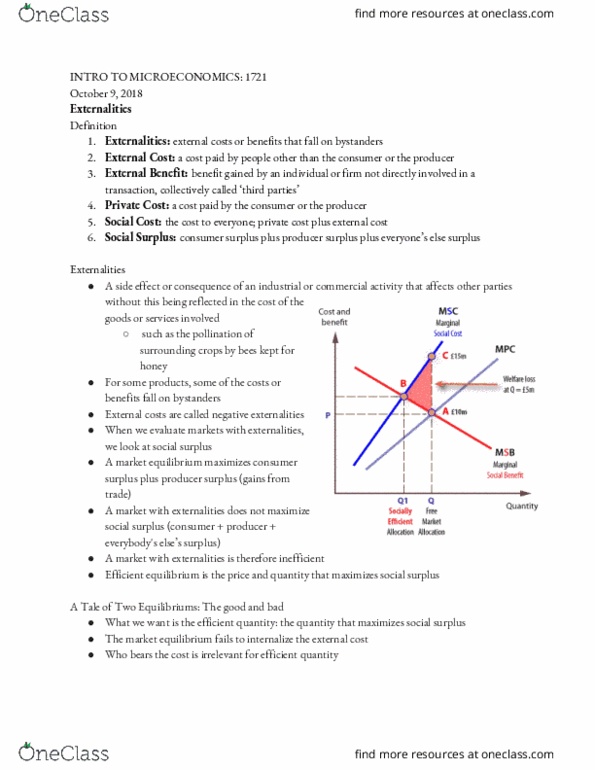 ECON-E 201 Lecture Notes - Lecture 15: Externality, Deadweight Loss, Pigovian Tax thumbnail