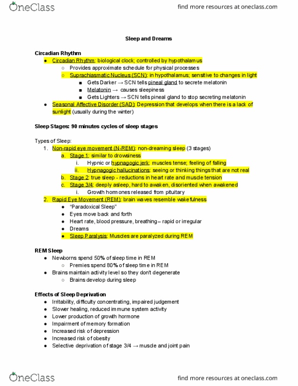 01:830:101 Lecture Notes - Lecture 7: Seasonal Affective Disorder, Pineal Gland, Sleep Paralysis thumbnail