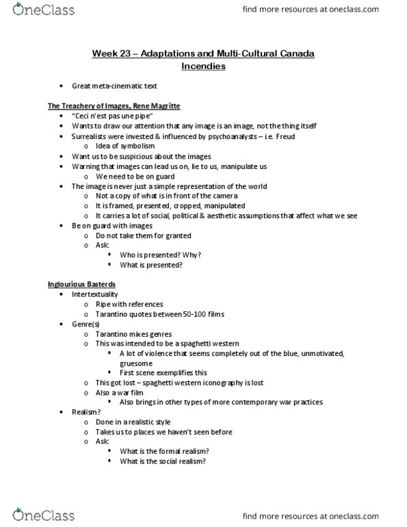 FILM 110 Lecture Notes - Lecture 13: Inglourious Basterds, Spaghetti Western, Metacinema thumbnail