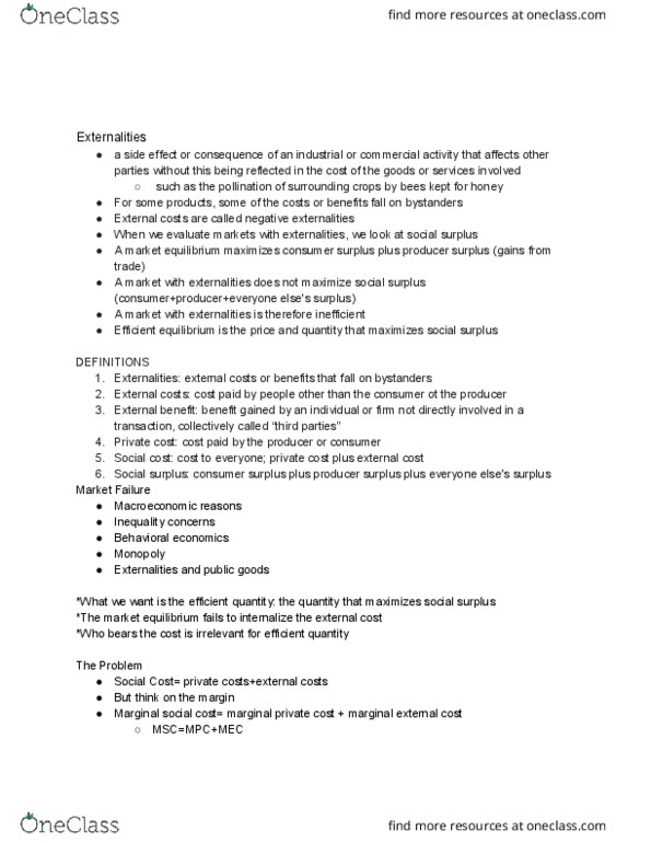 ECON-E 201 Lecture Notes - Lecture 15: Cost, Economic Surplus, Social Cost thumbnail