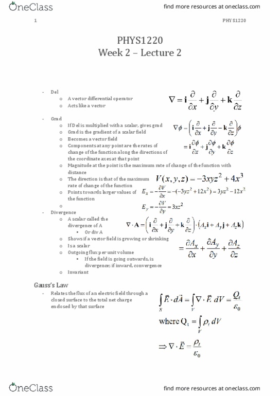 PHYS1220 Lecture Notes - Lecture 4: Electric Field, Differential Equation, Point Particle thumbnail