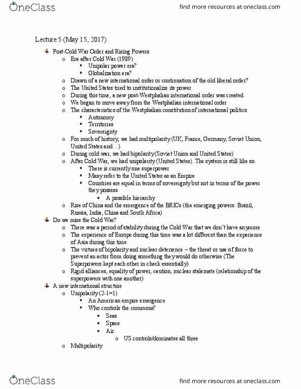 PSCI 2601 Lecture Notes - Lecture 5: Emerging Power, Bush Doctrine, Status Quo thumbnail