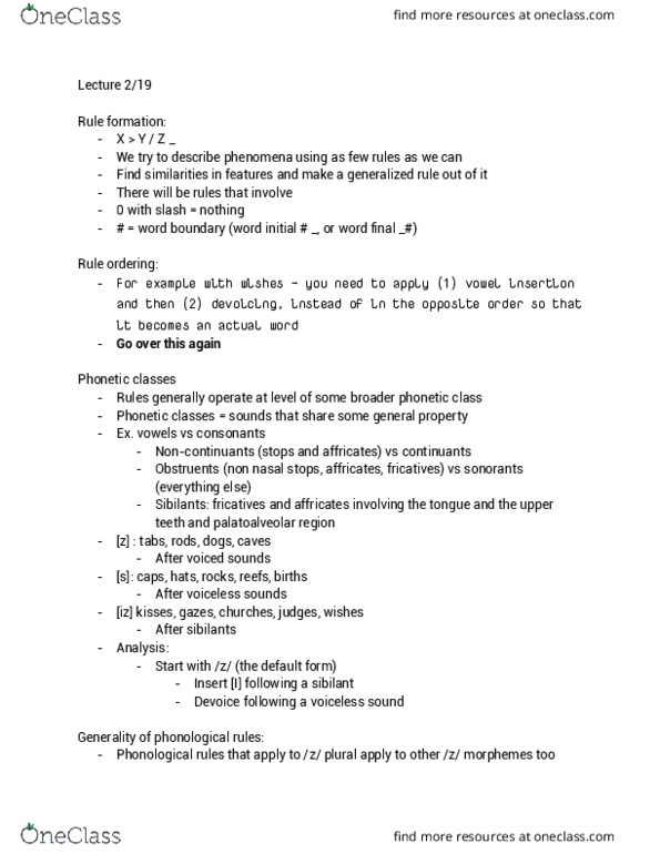 LING 001 Lecture Notes - Lecture 1: Final-Obstruent Devoicing, Bound And Unbound Morphemes, Subcategorization thumbnail