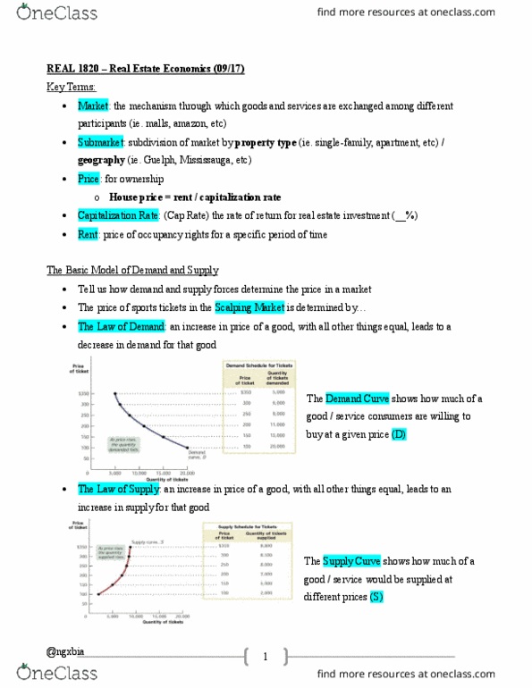 REAL 1820 Lecture Notes - Lecture 2: Capitalization Rate, Economic Equilibrium, Market Clearing thumbnail