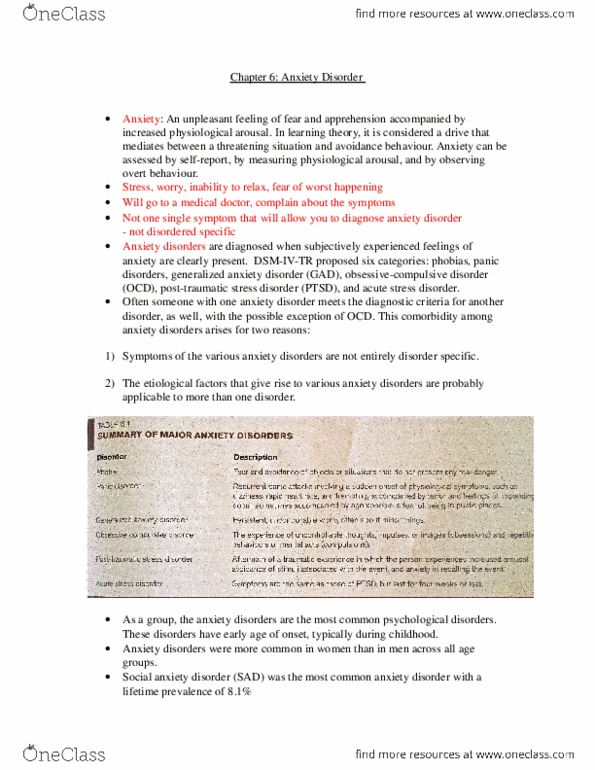 PSYB32H3 Chapter Notes - Chapter 6: Agoraphobia, Mysophobia, Posttraumatic Stress Disorder thumbnail