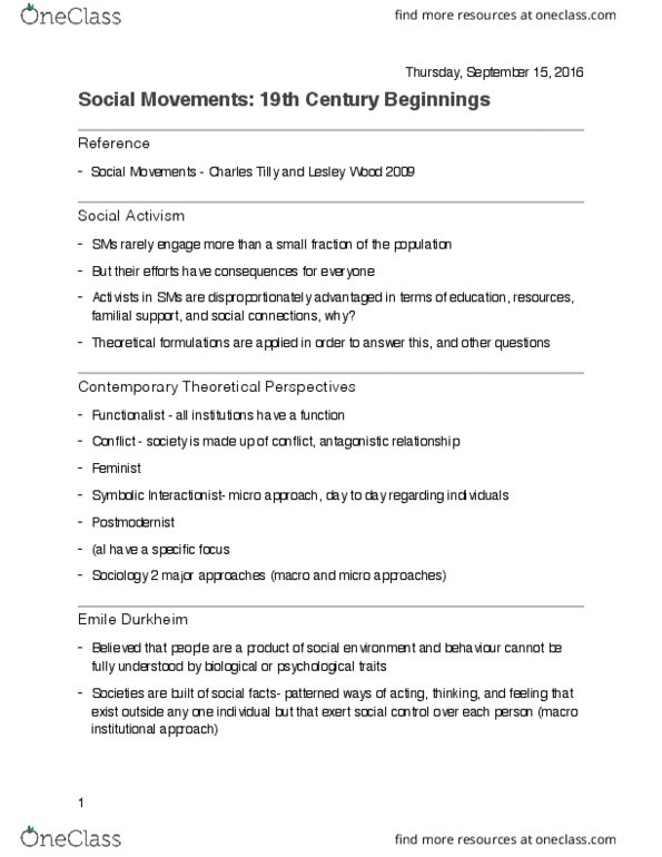SOC 1105 Lecture Notes - Lecture 1: Émile Durkheim, Social Fact, Jim Crow Laws thumbnail