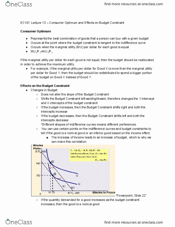 CAS EC 101 Lecture Notes - Lecture 15: Budget Constraint, Indifference Curve, Normal Good cover image