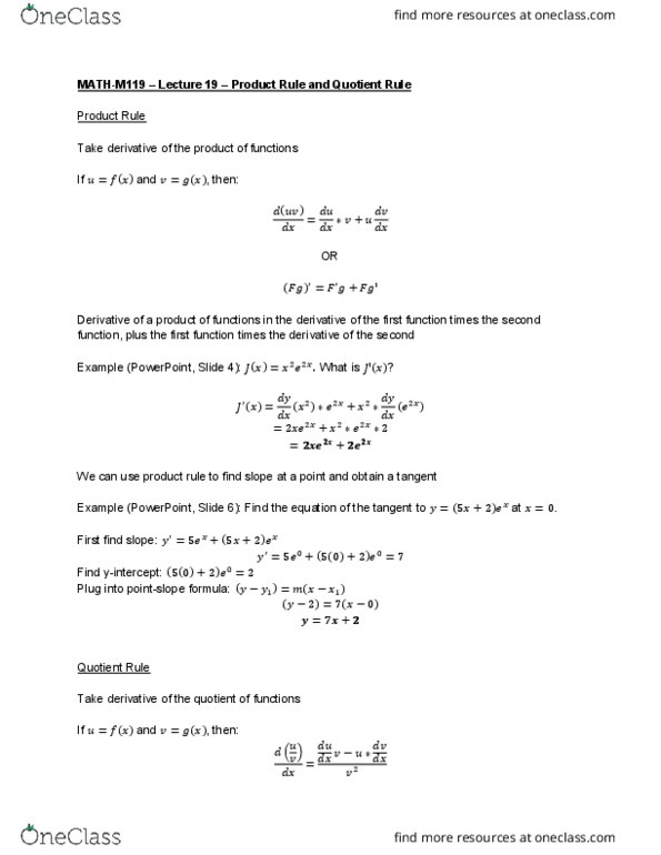 MATH-M 119 Lecture Notes - Lecture 19: Quotient Rule, Product Rule, Microsoft Powerpoint cover image