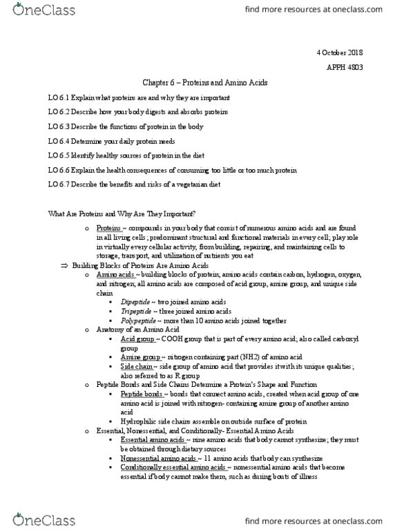 BIOL 4803 Chapter Notes - Chapter 6: Side Chain, Carboxylic Acid, Tripeptide thumbnail