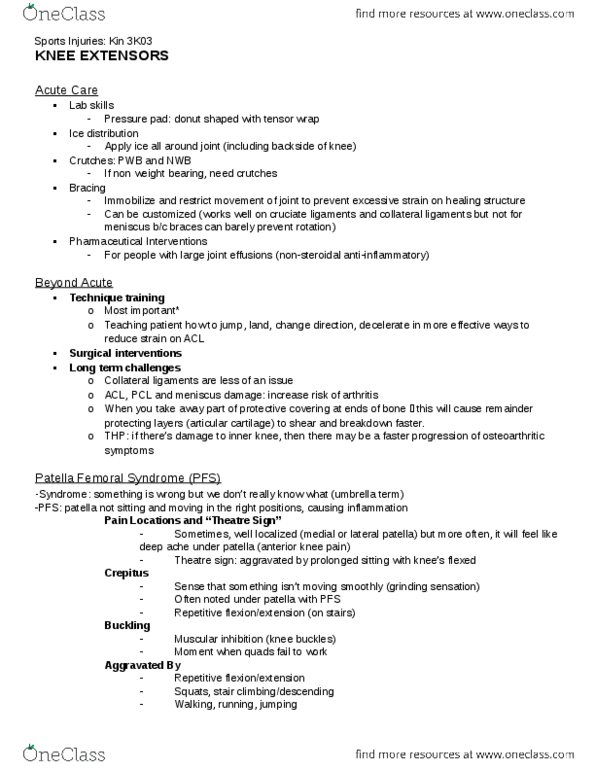 KINESIOL 3K03 Lecture Notes - Patellar Tendinitis, Vastus Medialis, Valgus Stress Test thumbnail