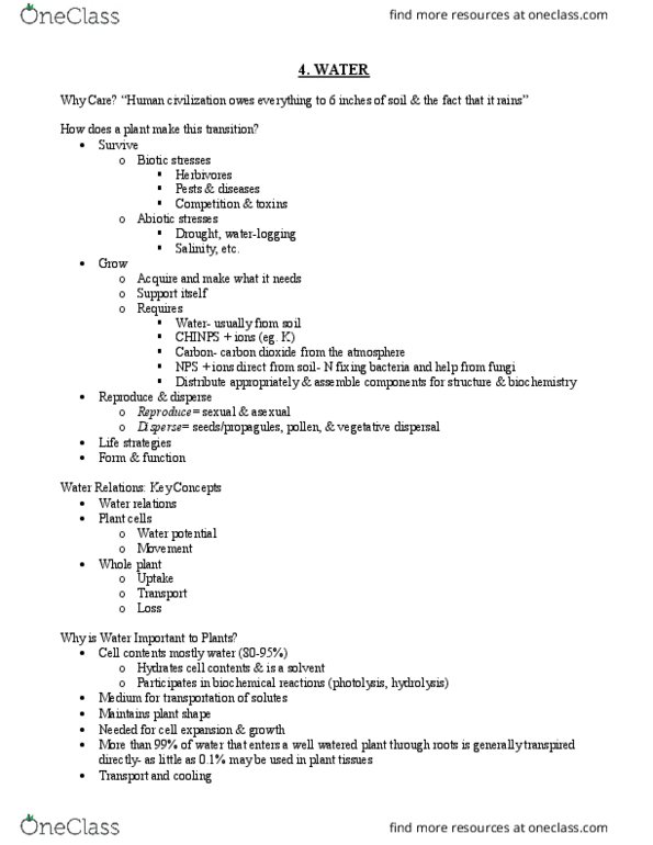 BIO203H5 Lecture Notes - Lecture 4: Water Potential, Osmometer, Distilled Water thumbnail