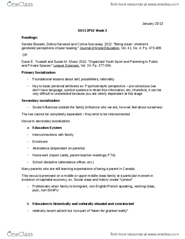 SOCI 2P95 Lecture Notes - School Discipline, Social Class, Ridicule thumbnail