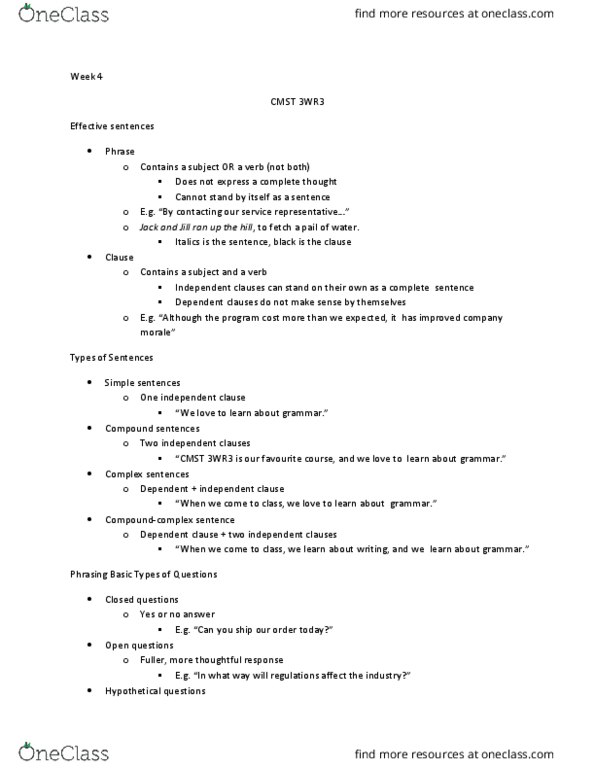 CMST 3WR3 Lecture Notes - Lecture 4: Independent Clause, Dependent Clause, Proofreading thumbnail