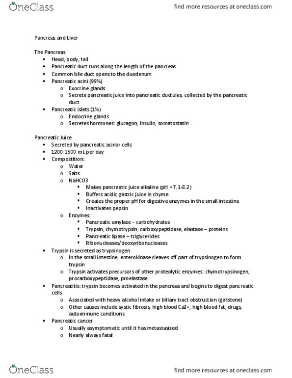 BIO 252 Lecture Notes - Lecture 7: Pancreatic Juice, Common Bile Duct, Pancreatic Islets thumbnail