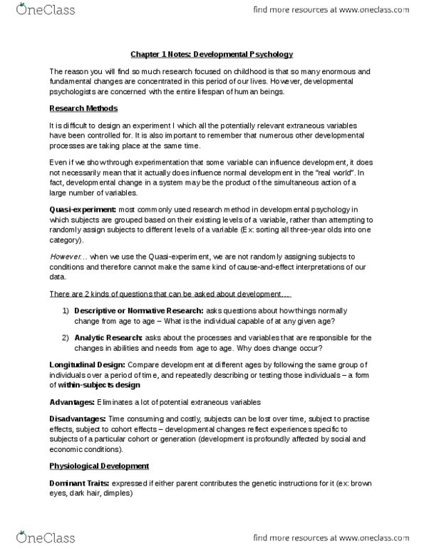 PSYCH 1X03 Chapter Notes - Chapter 1: Chromosome, Fetal Alcohol Spectrum Disorder, Synaptic Pruning thumbnail