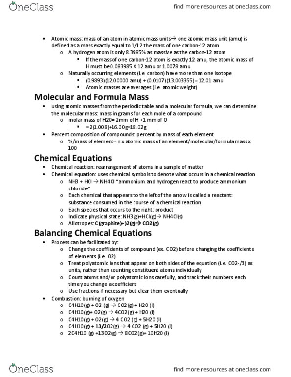 CHEM101 Lecture Notes - Lecture 4: Unified Atomic Mass Unit, Atomic Mass, Ammonium Chloride thumbnail