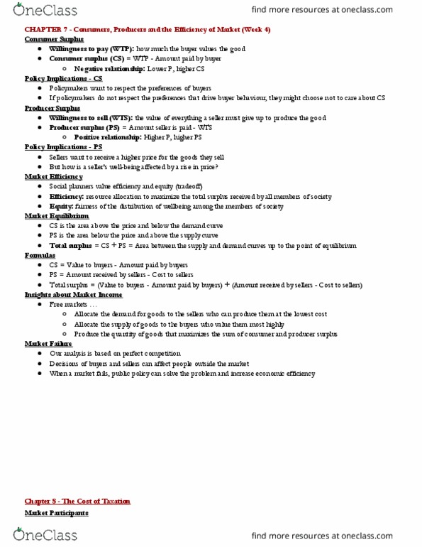 ECON 1001 Lecture Notes - Lecture 4: Economic Surplus, Demand Curve, Market Participant thumbnail