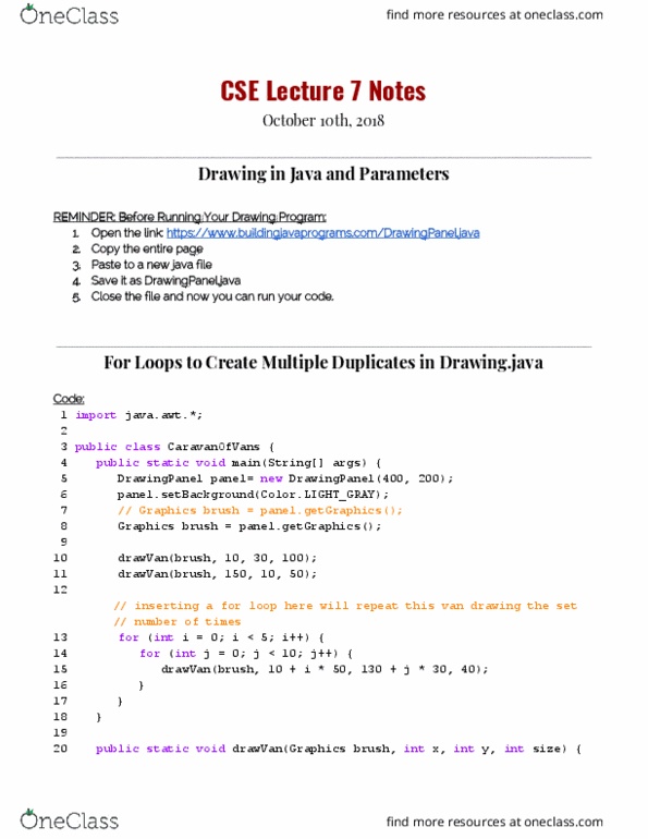 CSE 142 Lecture 7: Drawing in Java with Parameters and For Loops cover image