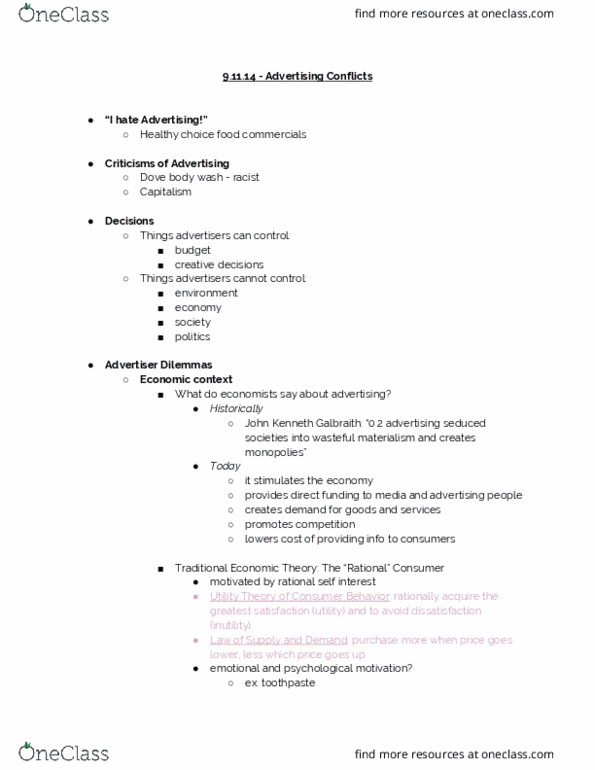 ADV 318J Lecture Notes - Lecture 3: John Kenneth Galbraith, Healthy Choice, Toothpaste thumbnail