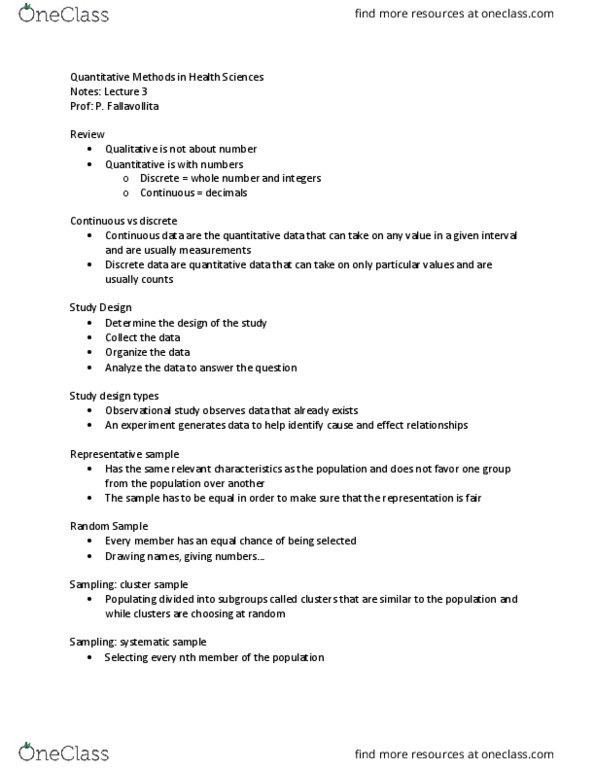 HSS 2381 Lecture Notes - Lecture 3: Observational Study, Sampling Distribution, Random Variable thumbnail