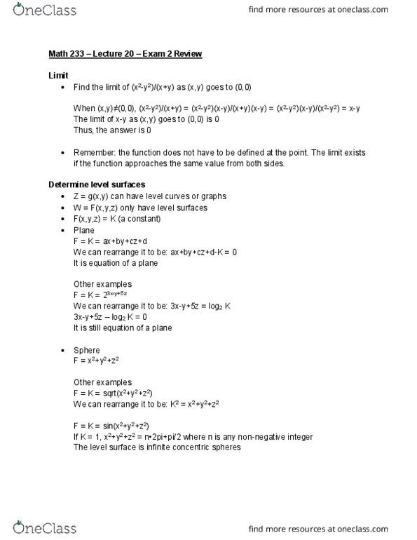 L24 Math 233 Lecture Notes - Lecture 20: Talking Lifestyle 1278, Implicit Function, Partial Derivative cover image