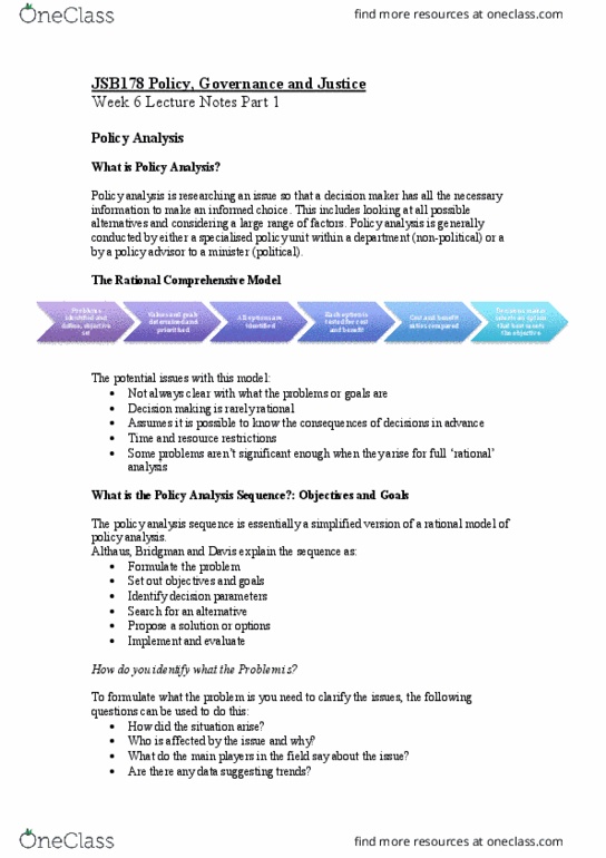 JSB178 Lecture Notes - Lecture 8: Policy Analysis, Decision-Making thumbnail