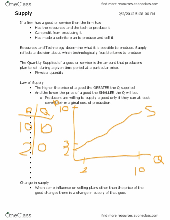 ECON 1202 Lecture Notes - Lecture 2: Physical Quantity, Marginal Cost, European Cooperation In Science And Technology cover image