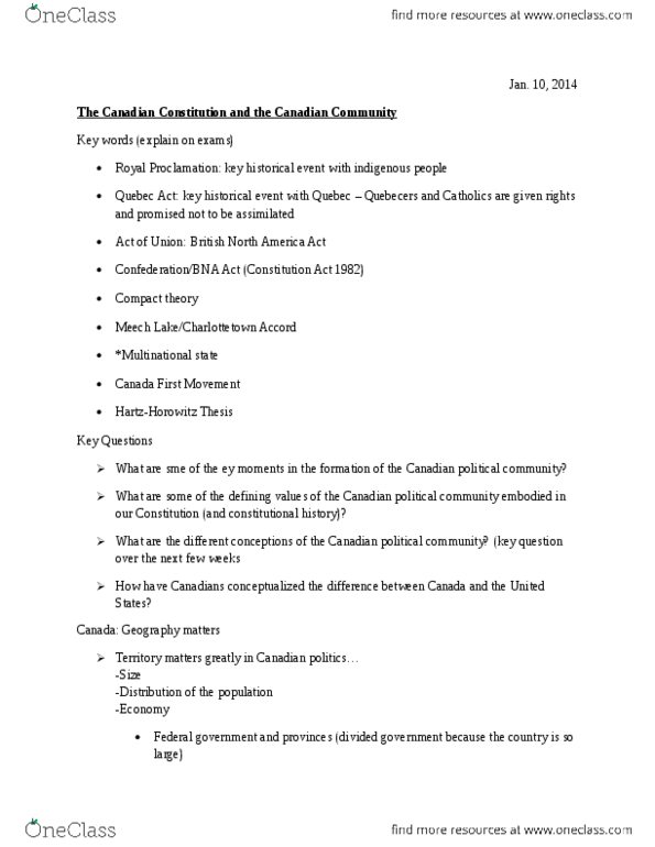 POL 2101 Lecture Notes - Lower Canada, Compact Theory, Responsible Government thumbnail