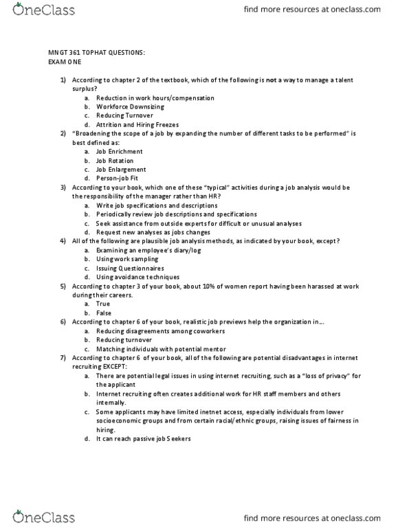 MNGT 361 Lecture Notes - Lecture 1: Implicit-Association Test, Work Sampling, Job Analysis thumbnail