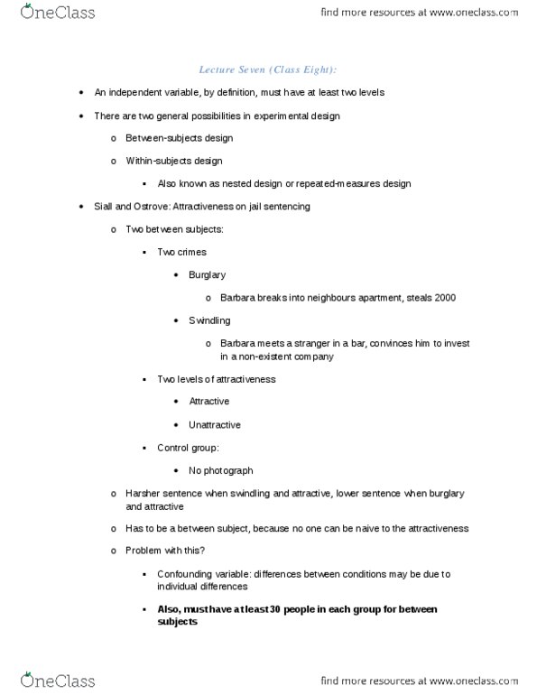 PSYC 2130 Lecture Notes - Lecture 8: Confounding, Burglary, Experiment thumbnail