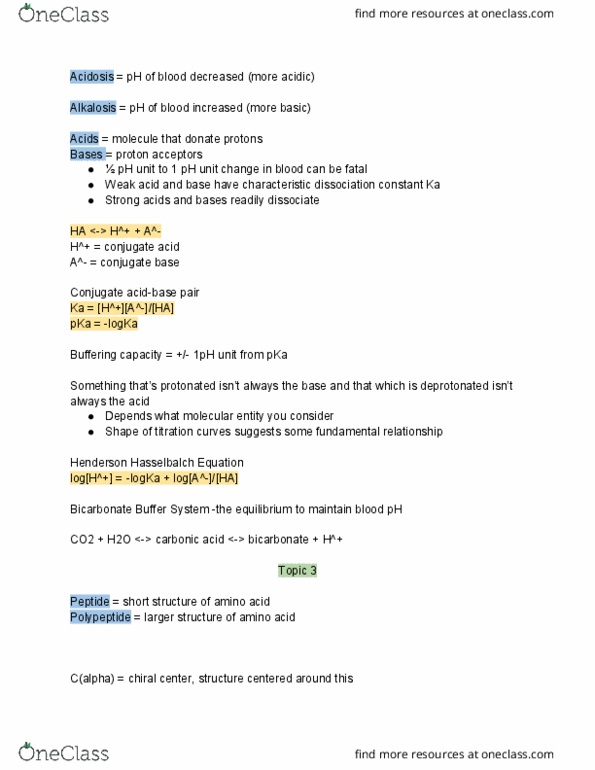 BIOC 100A Lecture Notes - Lecture 5: Conjugate Acid, Alkalosis, Acid Strength thumbnail