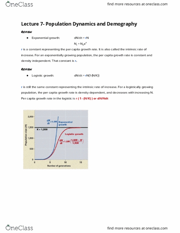 BIS 2B Lecture Notes - Lecture 7: Logistic Function, Exponential Growth, Habitat Destruction cover image