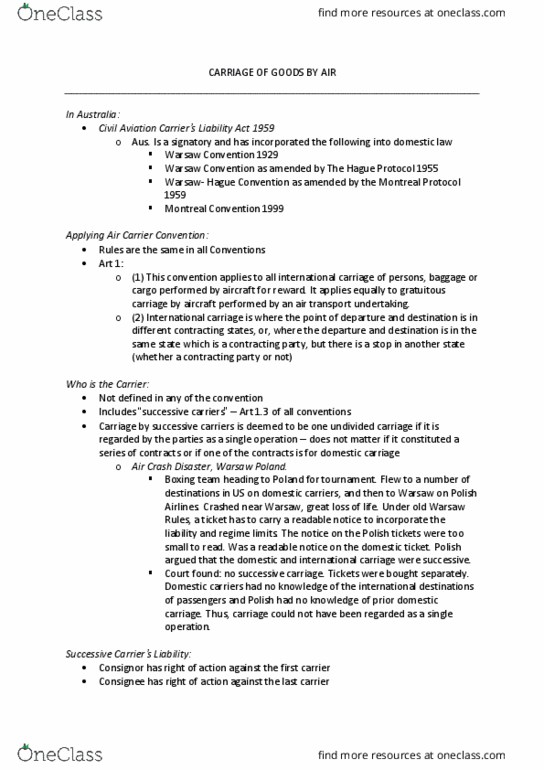 BTX3100 Lecture Notes - Lecture 10: Warsaw Convention, Montreal Protocol, Montreal Convention thumbnail
