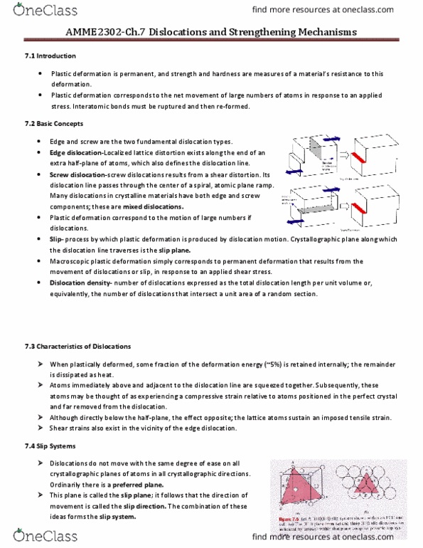 AMME1362 Chapter Notes - Chapter 7: Atomic Diffusion, Parent Material, Solid Solution Strengthening thumbnail