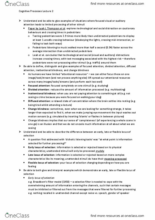 PSYC1002 Lecture Notes - Lecture 2: Inattentional Blindness, Change Blindness, Donald Broadbent thumbnail