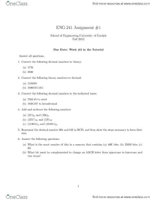 ENGG 2410 Lecture Notes - Due Date thumbnail