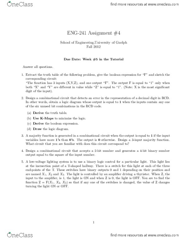 ENGG 2410 Lecture Notes - Majority Function, Boolean Expression, Due Date thumbnail