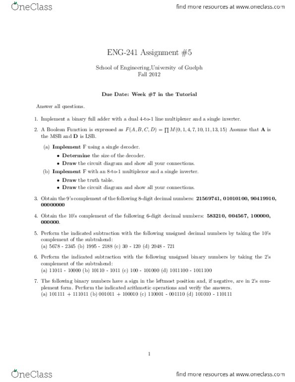 ENGG 2410 Lecture Notes - Circuit Diagram, Due Date, Subtraction thumbnail