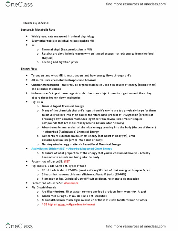 BIOB34H3 Lecture Notes - Lecture 2: Energy Density, Chemotroph, Water Content thumbnail